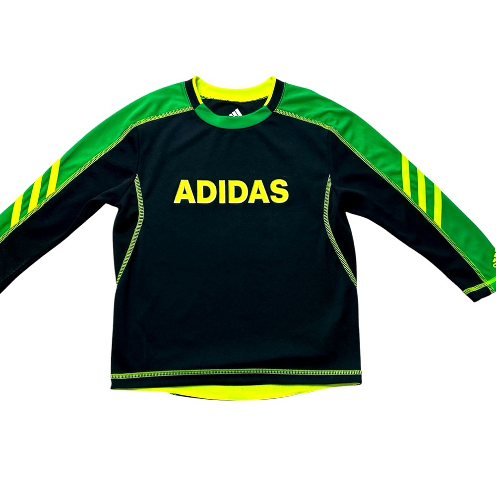 Adidas Childs Logo Dry Fit Long Sleeve Jersey Black Green Lime Size 4 GUC